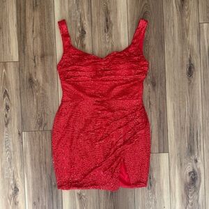 Miss Veil Red Sequin Open Back Tie Mini Dress Size 12/L/XL NWT Prom Formal